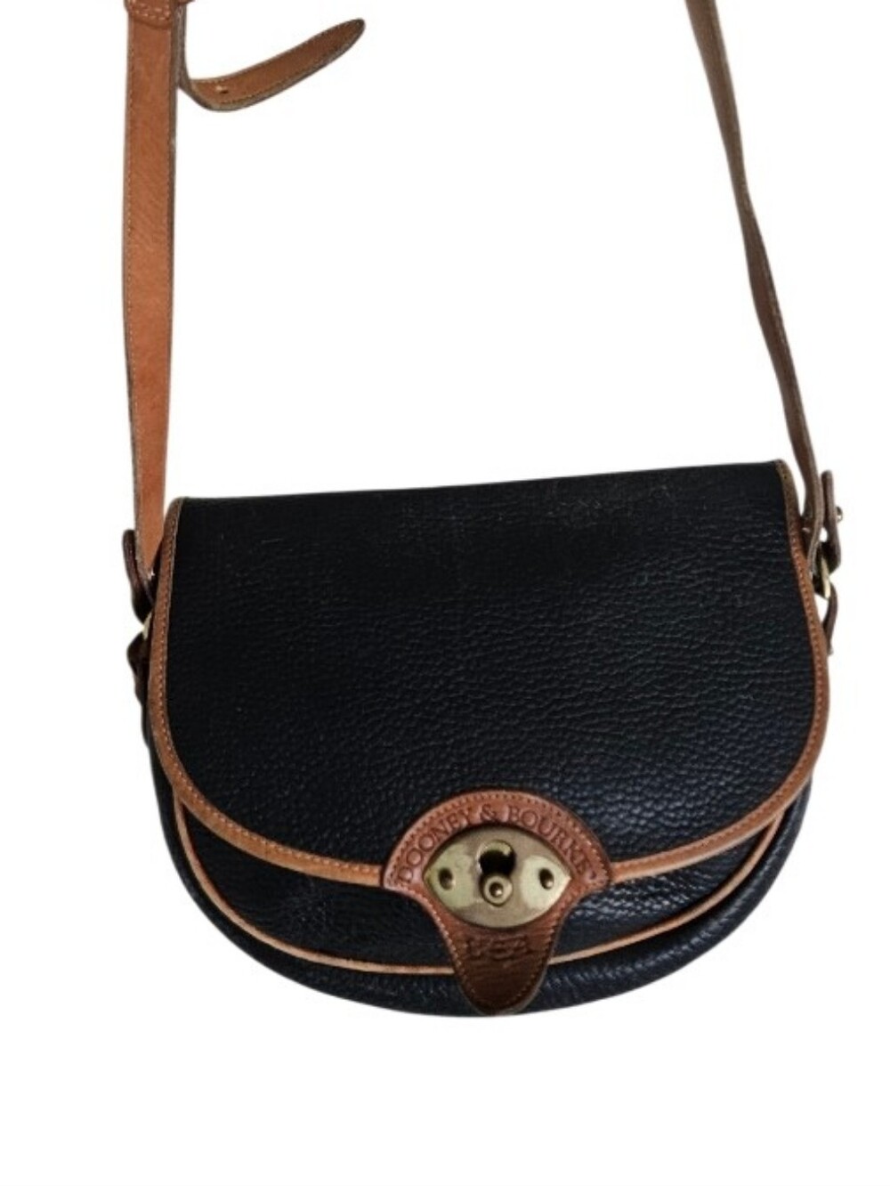 Dooney & Bourke Vintage Leather Crossbody Saddle Bag in Black and Brown - Picture 2 of 13
